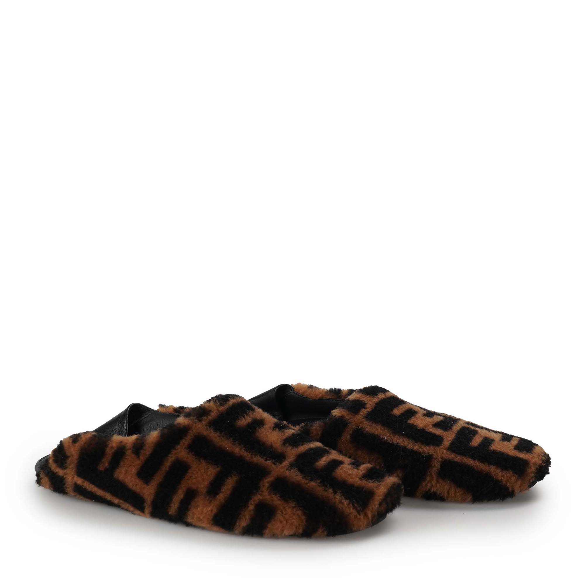 Fendi - Brown FF Logo Fur Slippers 